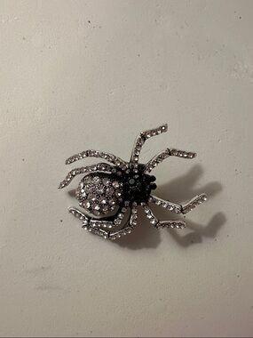 Crystal Spider Brooch Pin - Silver and Black